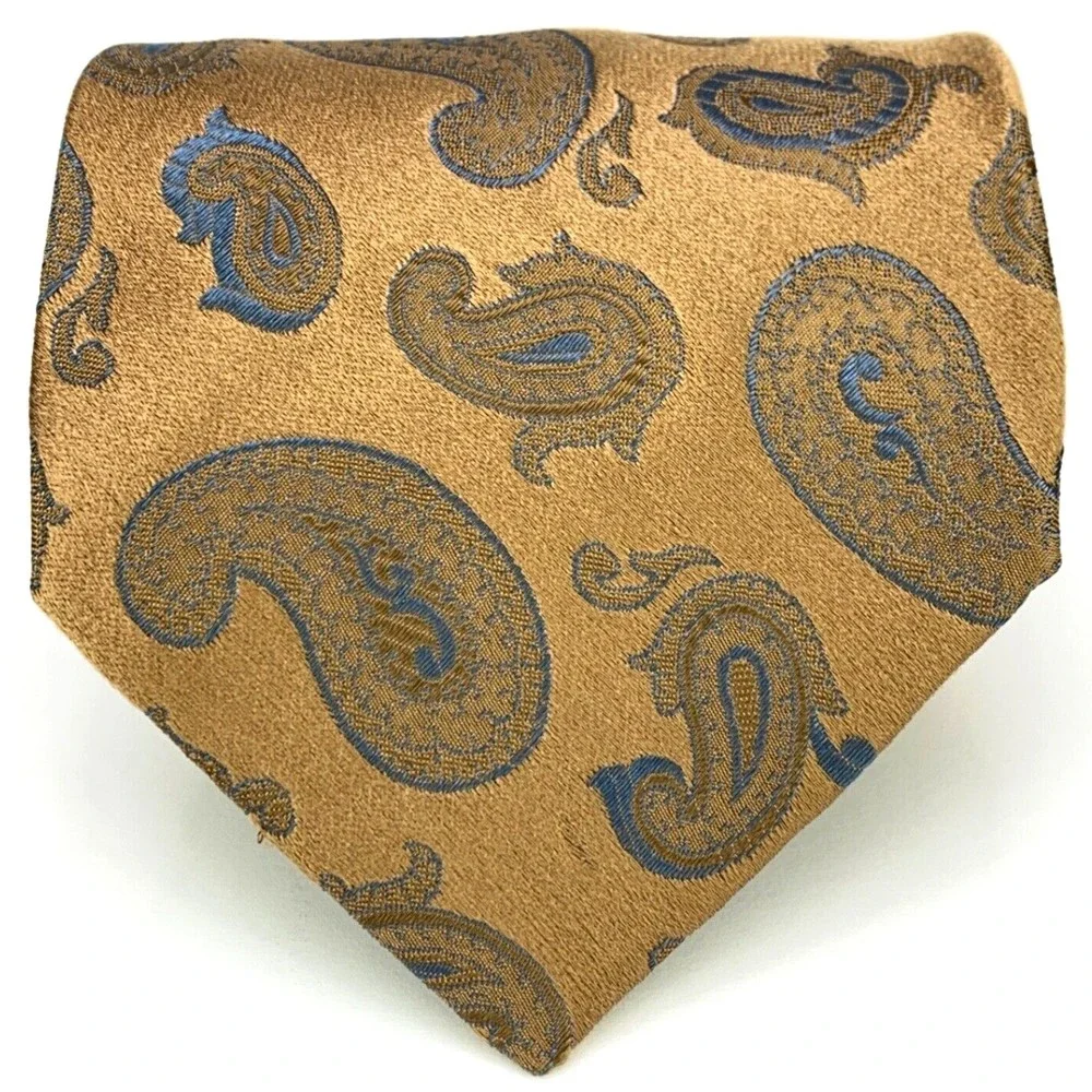 Altea Milano Light Copper Brown Blue Paisley 100% Silk Necktie Hand Made Italy